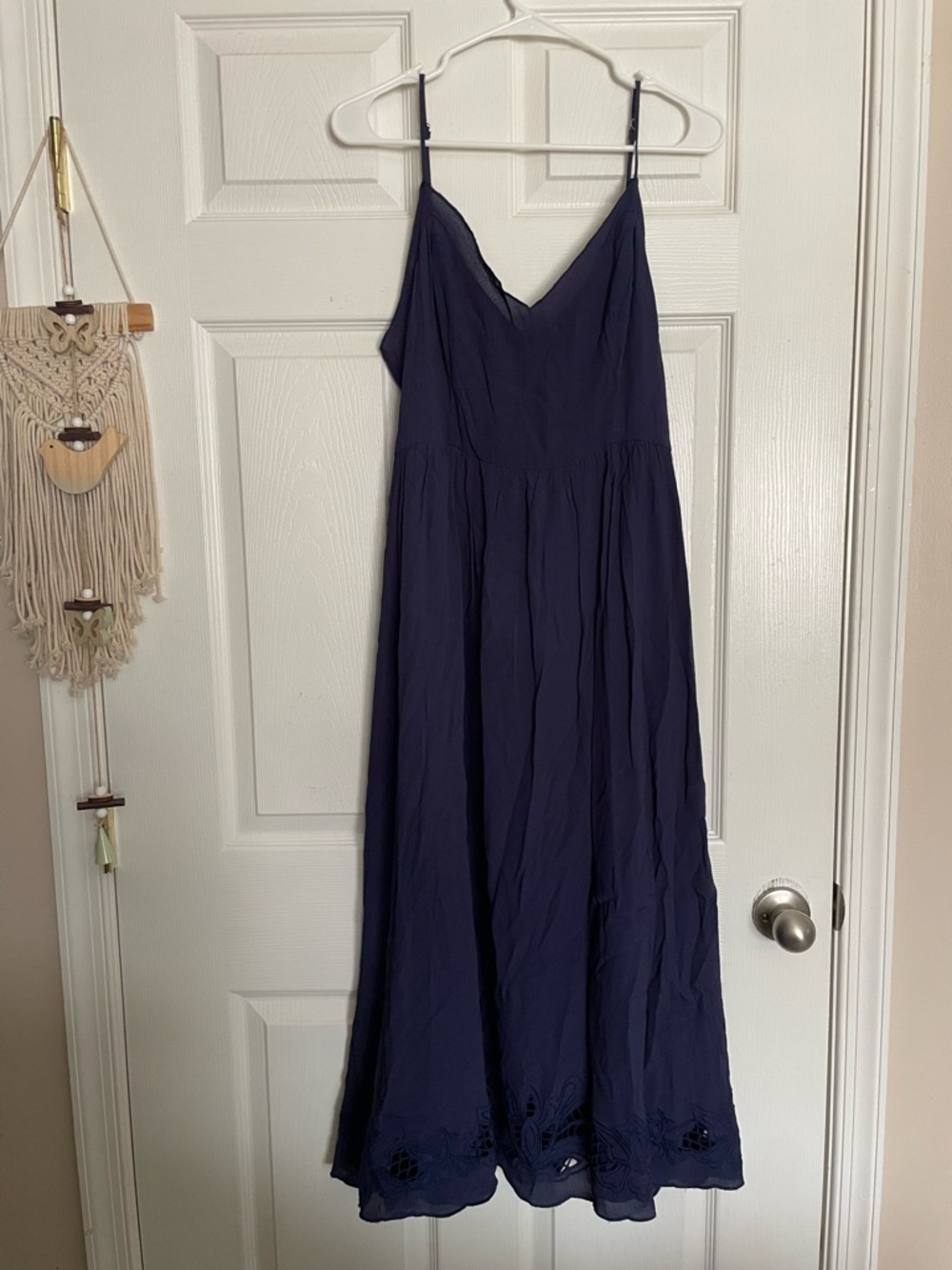 Lulu’s Women's size Large Navy Spaghetti-Strap Dress with Embroidered Bottom